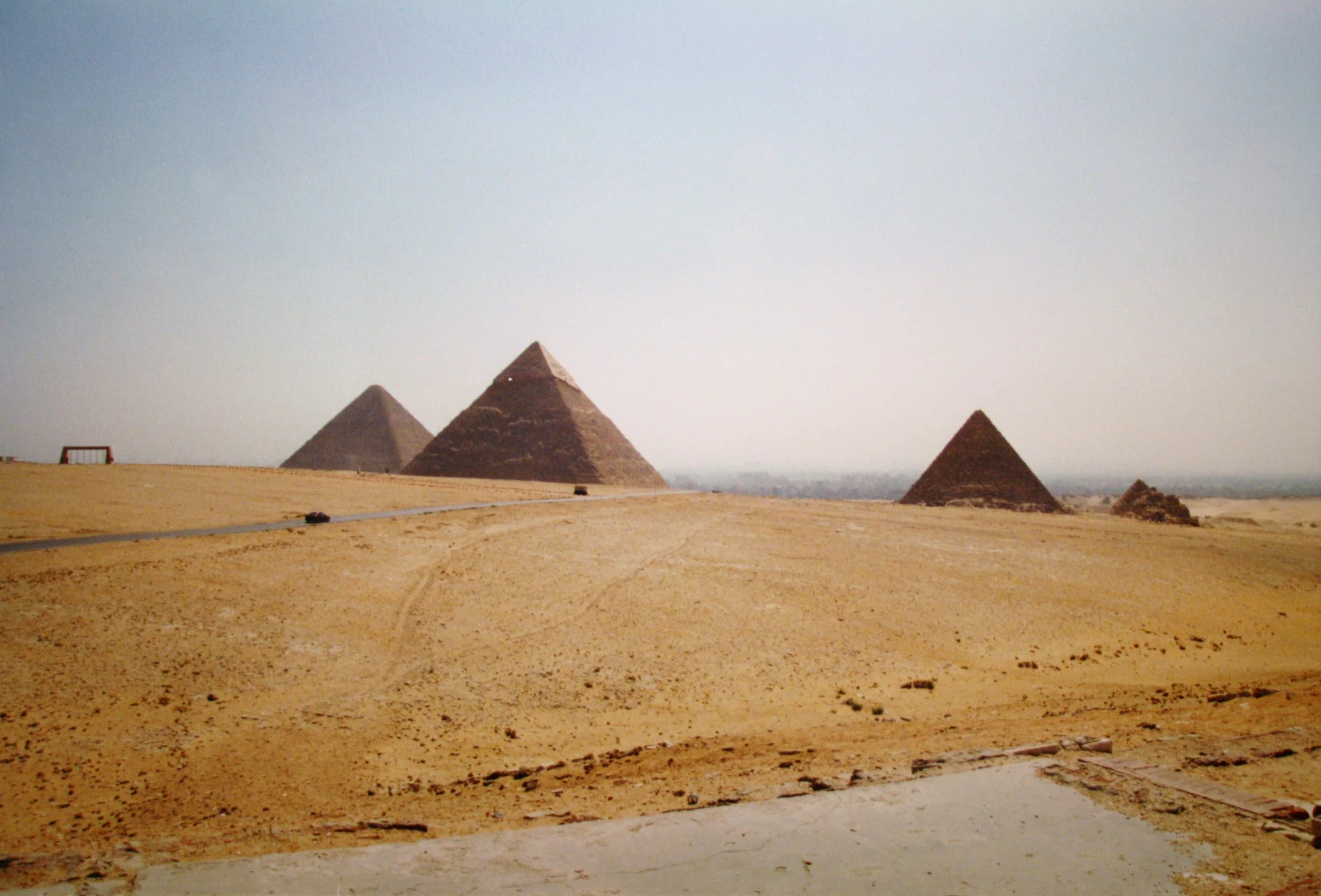 Authentic wide photograph of Khufu Khafre and Menkaure royal pyramid complexes at Giza